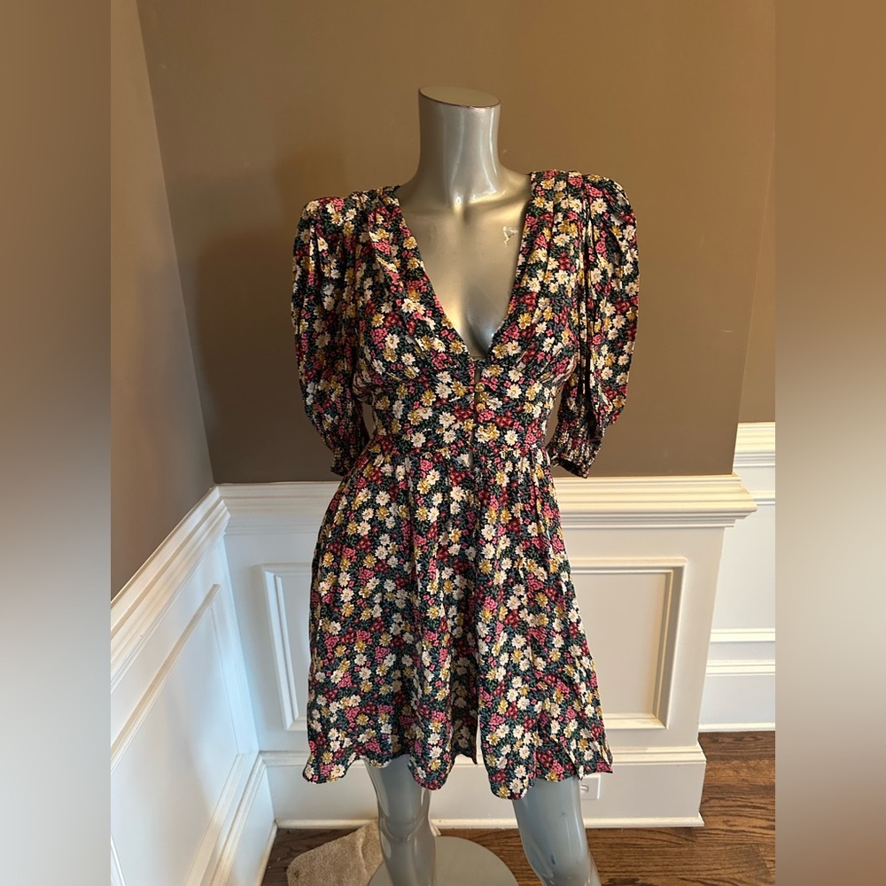 NWT ZARA Mini Shoulder Pad Colorful Floral Dress Smal